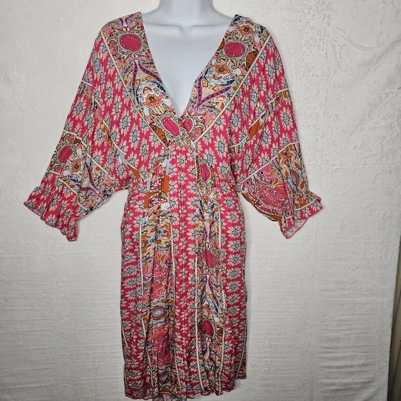 Vibrant Pink Paisley Midi Dress Cover Up - Picture 3 of 14